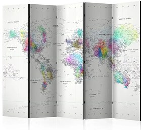 Paraván - Room divider – White-colorful world map Veľkosť: 225x172, Verzia: Obojstranný