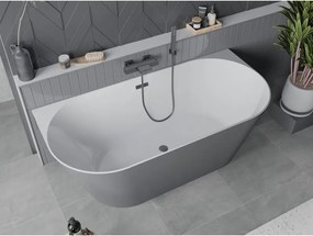 Mexen Oval Slim, voľne stojaca vaňa ku stene, 170 x 80 cm, biela-šedá, grafitový prepad, 52661708062-95