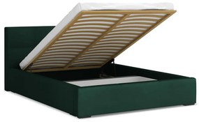Tmavozelená zamatová čalúnená dvojlôžková posteľ s úložným priestorom s roštom 140x200 cm Hiko – Makamii