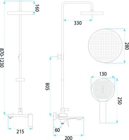 Rea Prime, sprchový set s vaňovým výtokom, zlatá matná, REA-P7624