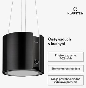 Klarstein Skyfall, digestor, 45 cm, ostrovčekový, 402 m³/h, LED, nehrdzavejúca oceľ, čierny