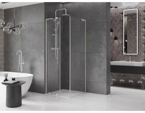 Mexen Velar L, sprchový kút s posuvnými dverami 90 x 90 cm, 8mm číre sklo, brúsená oceľ, 871-090-090-03-97