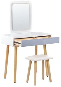 Toaletný stolík s 2 zásuvkami a LED zrkadlom biela/sivá DIEPPE Beliani