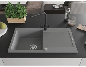 Mexen Leo, drez granitový 900x500x190 mm, 1-komorový a čierna batéria Duero, šedá, 6501-71-671600-70