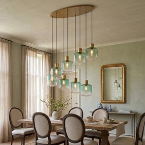 Hotelová elegantná závesná lampa mosadzná s modrým a zeleným sklom 8-svetiel - Qara