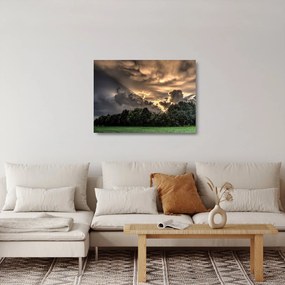 Sklenený obraz mračien a lesa (70x50 cm)