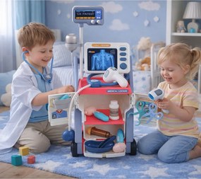 LEAN Toys Súprava malého lekára Lekársky vozík RTG EKG svetlá Ružová 16 el.