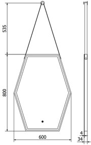 Mexen Orla, LED kúpeľňové zrkadlo s podsvietením a čiernym rámom 60x80 cm, 6000K, ochrana proti zahmlievaniu, 9815-060-080-611-70