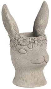 Šedý kvetináč v dizajne zajačie slečny s kvetinami - 16 * 15 * 26 cm