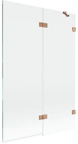Mexen Lunar, 2-krídlová vaňová zástena pravá 120 x 150 cm, číre sklo, medená matná, 897-120-100-65-00-P