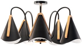 Toolight - Škandidávska závesná lampa 5-ramenná 5xE27 60W APP442-CP, čierna-hnedá, OSW-03696