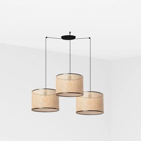 Faro Mambo závesné svietidlo čierna/ratan, 3x E27, priemer 45 cm