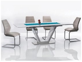 Tempo Kondela Jedálenský stôl, rozkladací, biela extra vysoký lesk/oceľ, 160-220x90 cm, PERAK