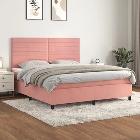 Posteľný rám boxsping s matracom ružový 160x200 cm zamat 3143096