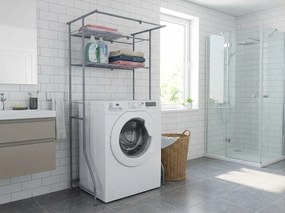 Kovový kúpeľňový regál nad práčku FIXANO 170x60-90 cm, sivá
