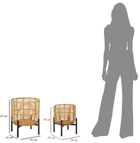 Súprava 2 ratanových stojanov na kvetináč Mauro Ferretti, výška 47 cm