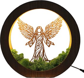 Drevená LED lampa Anjel svetla s machom | MICHAEL: HDF - Orech 20 cm 4778-115060 LED0606