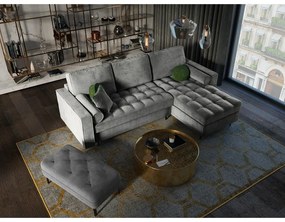 Svetlosivá zamatová rozkladacia rohová pohovka Milo Casa Santo, pravý roh