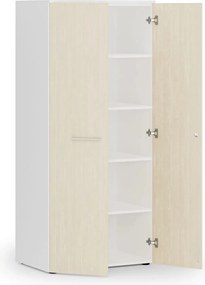 Kancelárska policová skriňa PRIMO WHITE s dverami, 800 x 500 x 1781 mm, biela/breza