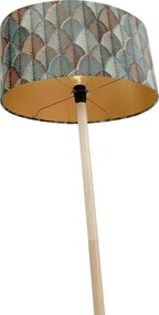 Drevená stojaca lampa s oválnym zamatovým tienidlom s dizajnom listov 50 cm - Mels