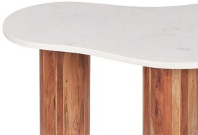 Mramorový konferenčný stolík biela/svetlé drevo CASABLANCA Beliani