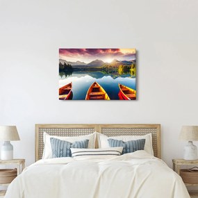 Obraz - Jazero s loďkami (90x60 cm)