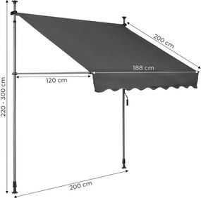 Balkónová markíza na terasu s nastaviteľným sklonom - sivá Šírka: 300 cm