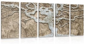 5-dielny obraz abstraktný strom na dreve v béžovom prevedení - 200x100