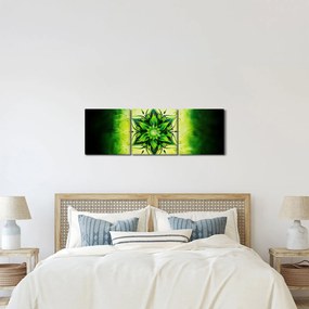 Obraz - Kvetinová mandala v zelenom pozadí (s hodinami) (90x30 cm)
