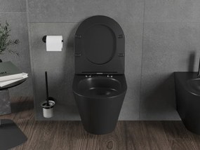 Mexen Rico, závesná WC misa 490x360x370 mm, Rimless Tornádo + WC sedadlo z duroplastu, čierna matná, 30721085T