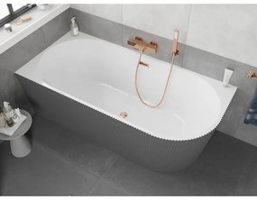 Mexen Silo, rohová voľne stojaca ryhovaná vaňa, ľavá, 170 x 80 cm, biela-šedá, ružové zlato prepad, 52891708062L-60