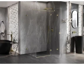 Mexen Lunar T, výklopný pravý sprchový kút 125 x 120 cm, 8mm číre sklo, zlatý kartáčovaný - 834T-125-120-55-00-P