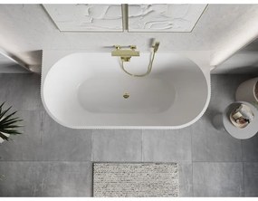 Mexen Oris, voľne stojaca ryhovaná vaňa 150 x 75 cm, biela-čierna, zlatý lesklý prepad, 52871507575-50