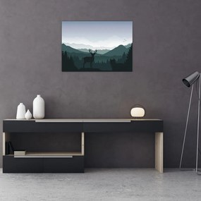 Obraz - Jeleň s vlkom v skalách (70x50 cm)