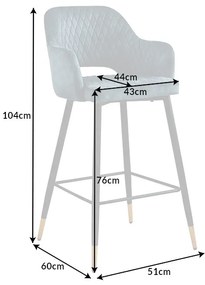 Barová stolička Paris dekoračné prešívanie petrol velvet