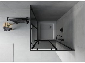 Mexen Rio, štvorcový sprchovací kút s posuvnými dverami 80(dvere) x 80(dvere) x 190 cm, 6mm šedé sklo, čierny profil + biela sprchová vanička RIO, 860-080-080-70-40-4510