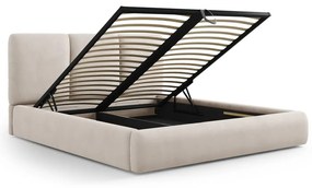 Béžová čalúnená dvojlôžková posteľ s úložným priestorom s roštom 180x200 cm Brody – Mazzini Beds