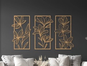 drevko 3-dielny drevený obraz Veľké kvety Rozmer obrazu: 44,5 x 82 cm, Farba dekorácie: Čierna