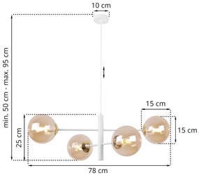 Závesne svietidlo Paris, 4x medové sklenené tienidlo, W/G