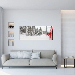 Obraz - Vlak v zasneženej krajine (120x50 cm)