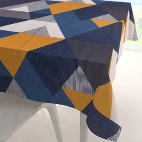 Biante Bavlnený štvorcový obrus Sandra SA-390 Modro-béžovo-oranžové trojuholníky 130x130 cm