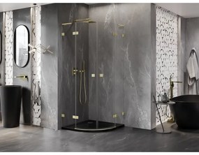 Mexen Lunar, L polkruhový výklopný sprchový kút 70 x 70 cm, 8mm číre sklo, zlatý matný profil, 833L-070L-070P-55-00