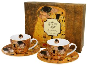 Súprava šálok s podšálkou espresso Klimt THE KISS 2 ks 90 ml hnedá