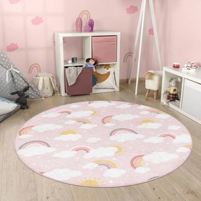Ružový prateľný detský koberec ø100 cm Rainbow World – Mila Home