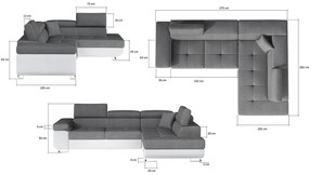 Rohová sedačka s rozkladom a úložným priestorom Almero P - svetlosivá (Sawana 21) / čierna (Soft 11)