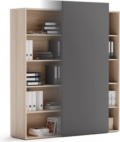 Kancelársky regál s posuvným panelom BLOCK, 1600 × 400 × 1748 mm, grafitová
