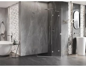 Mexen Lunar, L pravý výklopný päťuholníkový sprchový kút 80 x 80 cm, 8mm číre sklo, chrómový profil, 831L-080P-080L-01-00-P