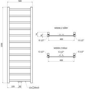 Mexen Bolt, vykurovacie teleso 1500 x 500 mm, 389 W, spodné a stredové, čierna, W126-1500-500-00-70