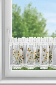 Dekorstudio Kuchynská záclonka FLORA zdobená kvetinovou potlačou a čipkou 150 x 30 cm