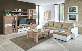 Rohová sedacia súprava Samba II, biela ekokoža/béžová látka